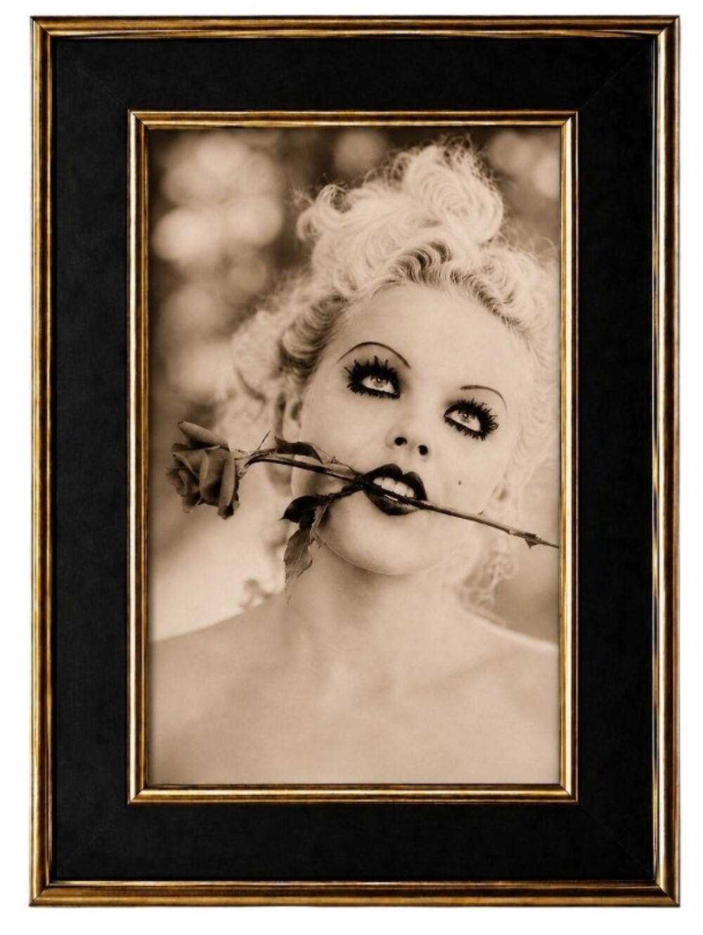 Beautiful Victorian woman W Rose Vin Beauty Fashion  Framed Photo Vintage Framed